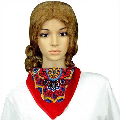 Sunshine Joy Paisley Hippie Bandana 22x22 Inches - color: Classic Red