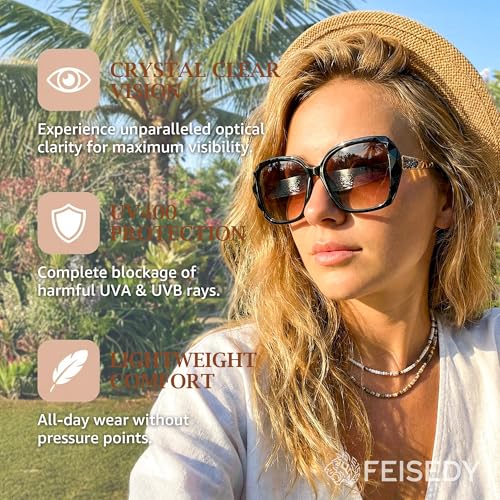 FEISEDY Polarized Women Square Sunglasses Sparkling Composite Shiny Frame B2289 - color: Black/Brown