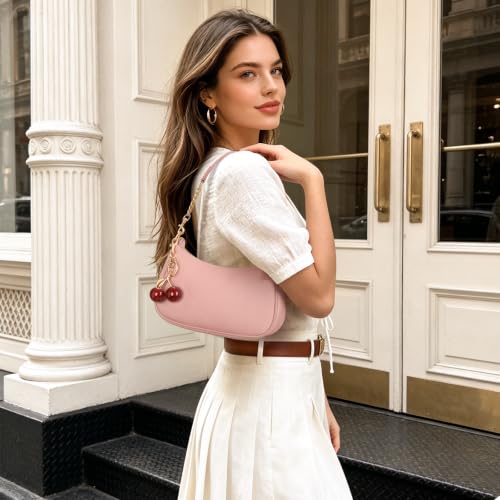 Small Shoulder Bags for Women Y2k Cute Shoulder Purse with Cherry Pendant Trendy Designer Handbag for Daily - color: A04-pink