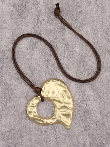 GelConnie Leather Necklace for Women Round Wooden Pendant Long Leather Choker Vintage Sweater Necklace Gold Chunky Boho Necklaces for Women - style: Boho Heart Necklace