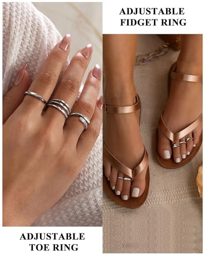Besteel Toe Rings for Women 14K Gold Filled Simple Hug CZ Triple Open Band Rings Trendy Silver Plated Adjustable Toe Rings Summer Beach Foot Jewelry for Women - color: silver plated