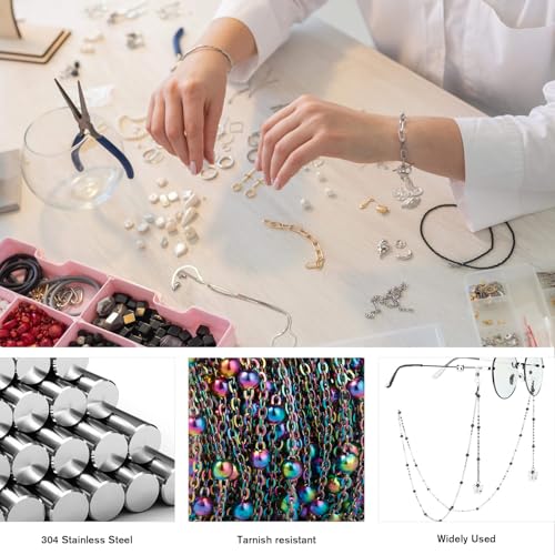 33 Feet Multicolor Satellite Bead Chains Roll, 2mm 304 Stainless Steel Rainbow Ball Beaded Cable Link Chains Spool Bulk for Jewelry Making DIY Craft - color: Colorful Big Beads Satellite Cable Chain