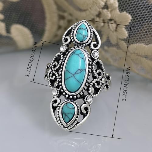 Bohemian Turquoise Ring for Women, 925 Silver Vintage Cowgirl Jewelry, Western Statement Turquoise Jewelry for Women