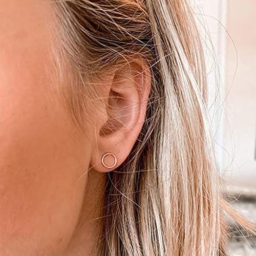 Gold Circle Earrings for Women Circle Stud Earrings Simple Tiny Triangle Square Bar Stud Earrings Trendy Jewelry Gifts - color: A3：rose gold circle earrings
