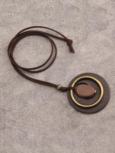 GelConnie Leather Cord Necklace Chain Multilayer Wooden Pendant Necklaces Vintage Jewelry Boho Long Sweater Necklace for Women Men - color: Brown Wood Necklace