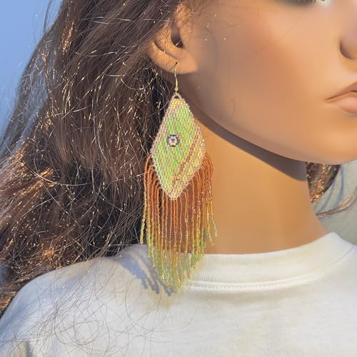 Handmade Seed Beaded Earrings, Lightweight Boho Fringe Dangle Earrings, Glass Bead Drop Jewelry for Everyday Wear & Party, Women Gifts - color: Evil Eye