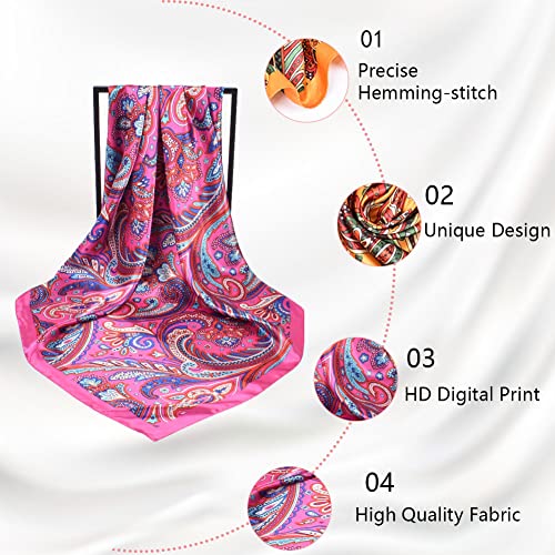 4Pcs Silk Head Scarves for Women Satin Hair Scarf 35”Large Square Bandana Silk Like Neck Scarf Shawl - color: Blue/Purple/Red/Black