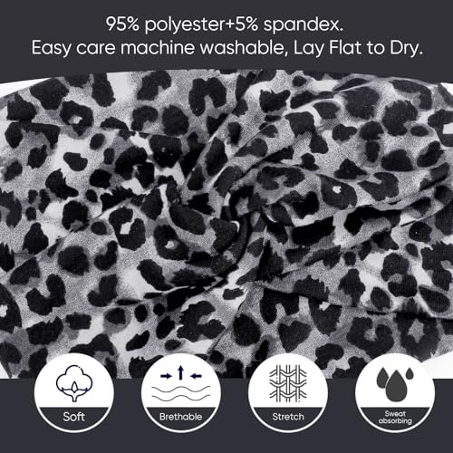 AQOKKA Extra Wide Headbands for Women Large Turban Headband Non Slip Boho Elastic Hairband Hair Twisted Knot Head Bands Accessories - color: 4 Pcs: Leopard Print + Solid Color