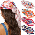 AWAYTR 27.5” Silk Satin Square Head Scarf - 4PCS Satin Head Scarves for Women Hair Kerchief Bandanas Sleeping Head Wraps - color: Flower(red/Orange/Navy/Khaki)