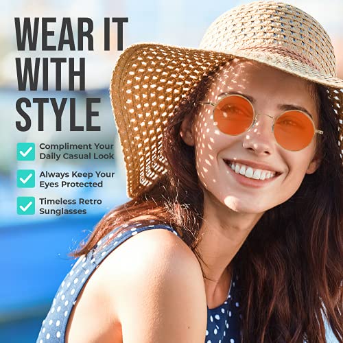 Retro Round Sunglasses Small Colored Lens Hippie Glasses - style: Orange