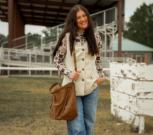 Wrangler Large Hobo Purses and Handbags for Women with Buckle and Fringe Zipper Faux Suede Shoulder Bag - color: Brown