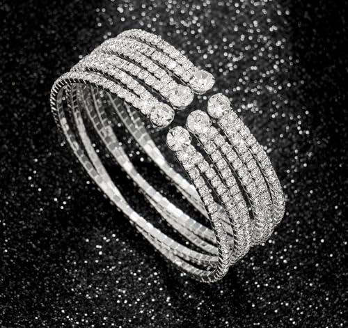 Rhinestone Bracelet for Women MultiLayer Crystal Cuff Bracelet Strand Layered Bracelet - color: Silver 5