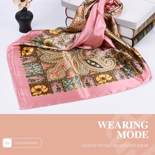 35 x 35 Women's Fashion Pattern Large Square Silk Like Hair Scarf Head Sleeping Wrap Satin Neck Bandana for Gift… - color: Big Cashew Pink