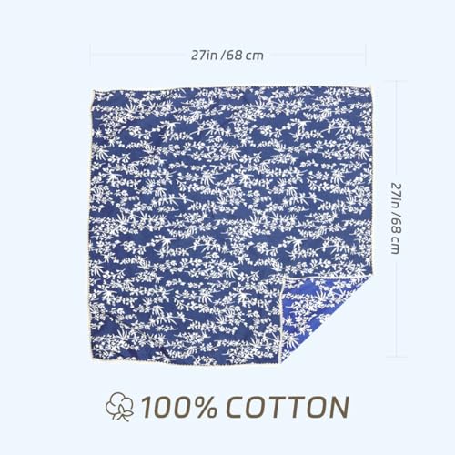 Cotton Bandana,Large Bandanas for Women,Head Coverings for Women,Head Scarf Handkerchief, Square Headband 27" x 27" - color: 27-08-foliage-blue