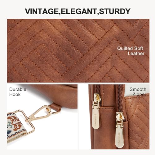 BOSTANTEN Sling Bag Quilted Crossbody Bags for Women Cross Body Purse Leather Fanny Pack with Adjustable Guitar Strap - color: A-tricolor Mix