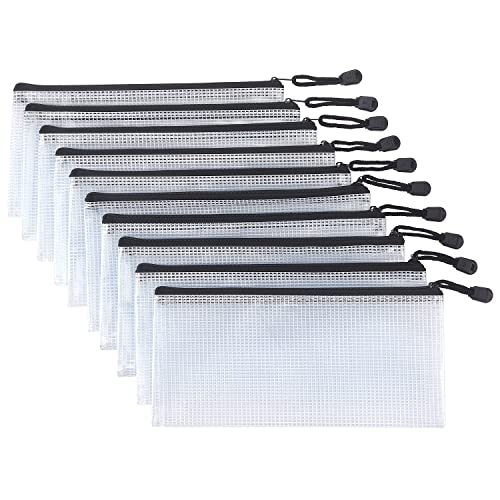 Tamaki 10 Pack Small Mesh Zipper Pouch Document Waterproof Zipper Bags Pencil Pouches A6 Size for Classroom Organization School Office Supplies(Black) - color: 10 Pack Black