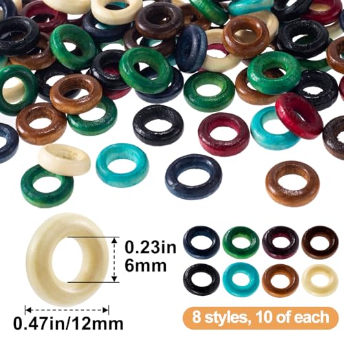 Pndeyo 80pcs Wooden Beads for Crafts, Round Large Hole Natural Wood Hair Beads, Colorful Wooden Spacer for Necklace Bracelet DIY Craft Handmade Decor- 8 Colors - color: 8 Colors-80pcs