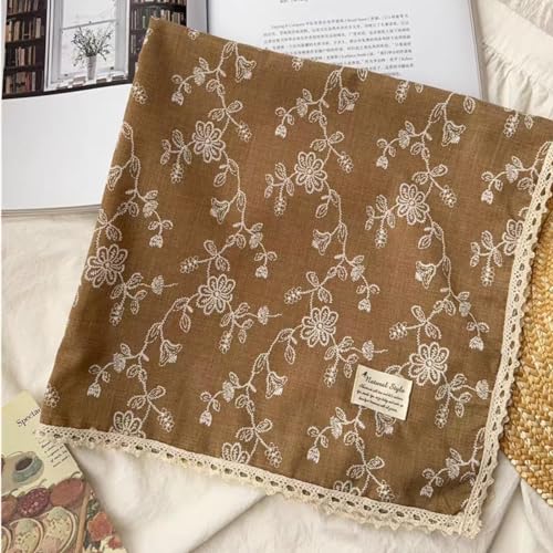 Soft Cotton Like Lace Bandana Headband, Head Wrap, Protective Coverage, Hair Neck Scarf for Women 24 x 24 inch - color: Cas007 - Sewing Flower Br