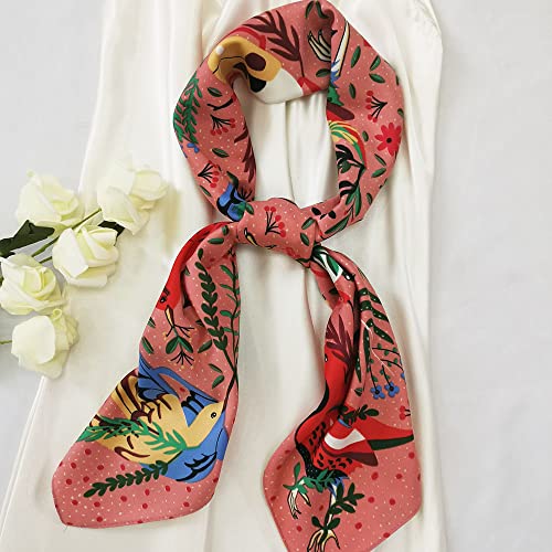 Julunar Silk Like Head Scarf for Women - Satin Large Hair Scarves - 35" Square Silk Hair Wrap for Sleeping with Gift Packed - color: B006-1 Bird Red