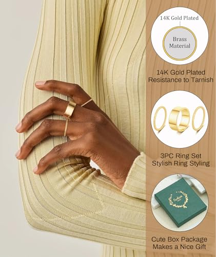 ZOERAY Gold Stackable Rings for Oura Ring Gen 4/Oura Ring Gen 3 Chunky 14K Gold Plated Rings for Women Non Tarnish Cubic Zirconia Twist Thumb Silver Ring Set Gold Band Jewelry for Women Size 6-10 - color: B.Gold Twist Rings