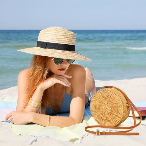 Boho Rattan Crossbody Bag, Handwoven Round Rattan Bag Purse for Women, Tote Basket Circle Boho Bag for Travel Summer Picnic - style: Rattan Bag With Adjustable Strap