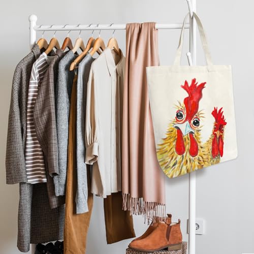 Inspirational Gifts Rooster Canvas Tote Bag for Women, Chicken Aesthetic Washable Reusable Grocery Bags for Women Lady Casual Vacation Gym Work Shopping -02