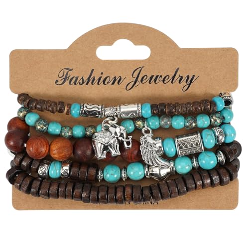 COLORFUL BLING Boho Turquoise Wooden Beaded Stretch Bracelets Stackable Turtle Butterfly Elephant Shell Heart Charms Bracelet for Women Men Western Jewelry Gifts - style: Set 1