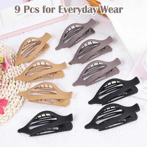 9 Pack Flat Hair Clips for Women, Matte Claw Clips for Thick & Thin Hair, Suitable for Driving (Beige,Camel,Black) - color: Beige/Camel/Black-Regular