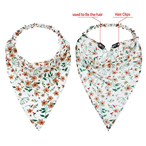 Syhood 6 Pcs Floral Hair Bandanas for Women Girl Boho Hair Scarf Headband with Clip Chiffon Cottagecore Head Kerchief(Rural Floral Patterns)