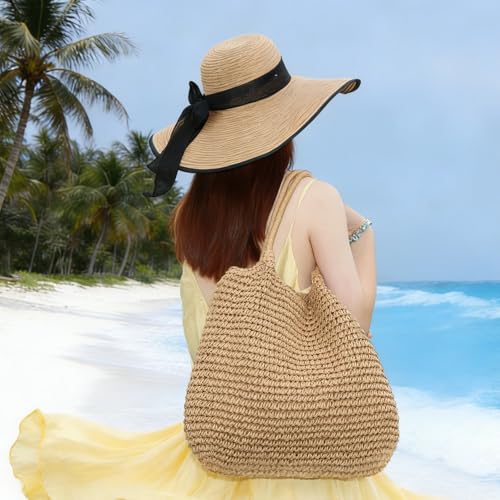 Freie Liebe Summer Straw Beach Bags for Women Large Woven Shoulder Handbags Boho Tote Bag for Vacation, Travel - color: Light Brown