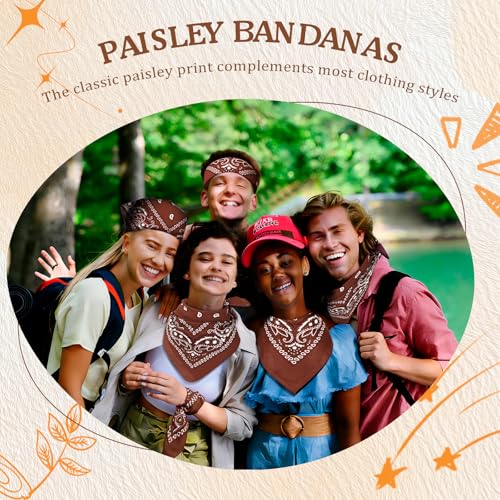50 Pcs Bandanas Bulk Large Bandana Headband Paisley Cowboy Bandana Scarf Handkerchief for Women Men - color: Coffee