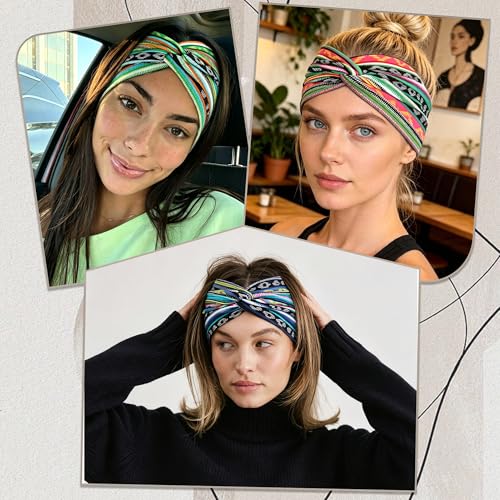 Boho Headbands for Women Wide African Hair Bands Cross Head Bands Yoga Running Sweatband Elastic Headband Stylish Wrap Headbands Hair Accessories for Teen Girls - color: African Striped Print