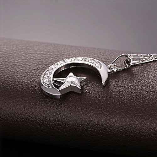 U7 Allah Necklace for Women/Men, 18K Gold Plated Square/Oval/Coin/Heart/Crescent Moon Islamic Pendant Necklace Muslim Jewelry with Chain - color: 01.Crescent Moon platinum