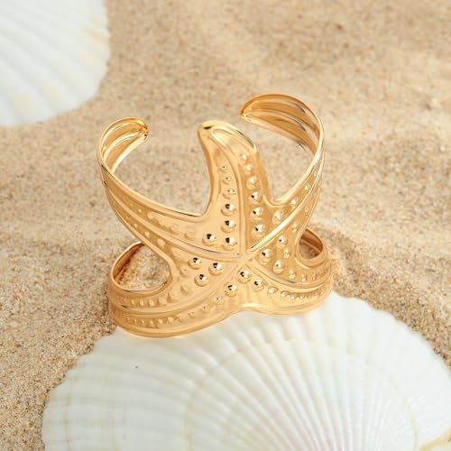 Gold Chunky Cuff Bracelet for Women Coral Ginkgo Leaf Statement Vintage Bracelets Trendy Gold Statement Jewelry - color: statement starfish