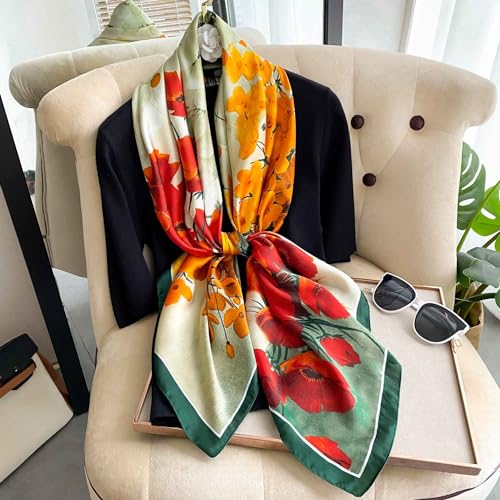 K-Elewon Large Square Scarf 43" Silk Scarf Fashion Scarves Silk Feeling Hair Wrapping Scarfs Night Sleeping Headscarf - color: Vb14