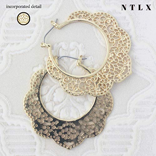 Bohemian Boho Filigree Hoop Earrings for Women – Intricate & Delicate Cutout Design Details – Tribal Floral Gypsy Lightweight Geometric Metallic Statement Earrings - style: Outer Floral - Gold