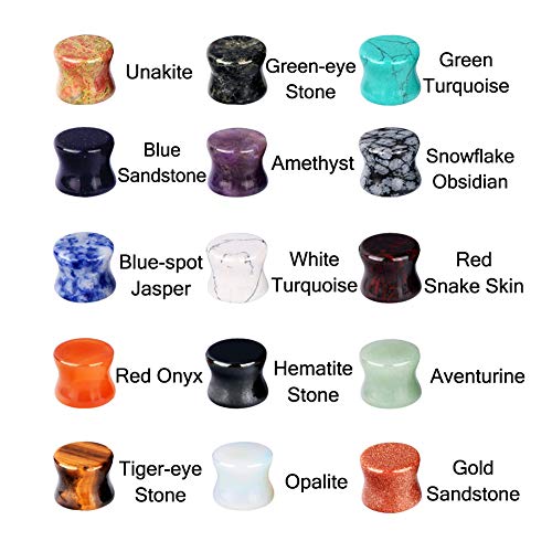 Longbeauty 20/30 Pcs Set Mixed Stone Saddle Double Flared Ear Tunnels Expander Plugs Stretcher 3MM-20MM - style: 15pairs, 8g(3mm)