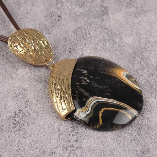Leather Necklace for Women Large Pendant Hippie Choker Necklace Vintage Sweater Necklace Chunky Boho Necklaces for Women - style: Boho Long Necklace