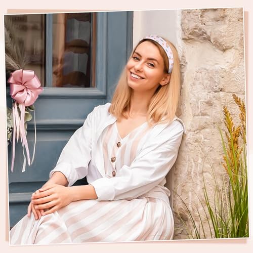 obeoby Pink Stripe Headbands for Girls Gift, 1 inch Wide Trendy Headband Non Slip for Everyday Styling Casual Outings(5Pcs) - color: Floral series