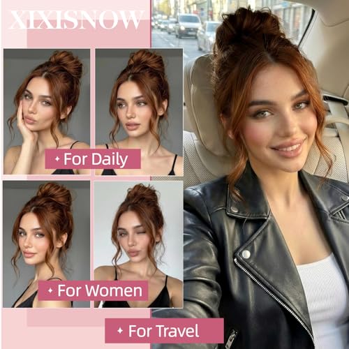 Messy Bun Hair Piece Human Hair Chignons Scrunchie Tousled Fluffy Bun Scrunchie Wig Stretchy Band Messy Buns Hair Clip Fake Messy Hair Buns Hair Pieces for Women Light Auburn - color: Light Auburn
