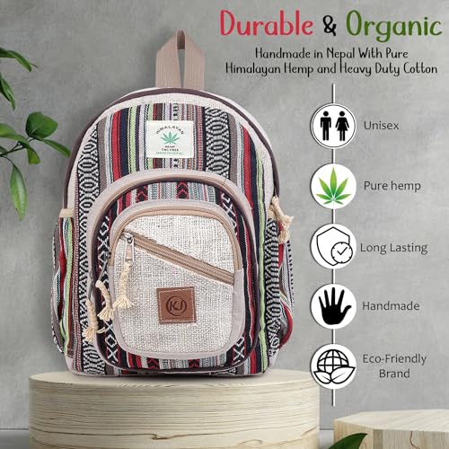 Handmade Natural Hemp Nepal Backpack Purse, Small Lightweight Daypack (DAYPACK1) - size: Medium