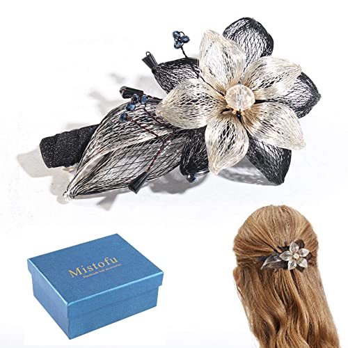 Mistofu 3.93inch DIY Copper Wire Metal Hand-woven High-level design Barrettes Elegant Hair Accessories, Gifts for Women Girls (black) - color: black