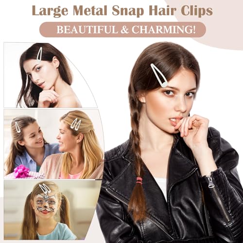 WILLBOND 30 Pieces 3.1 Inch Large Metal Snap Hair Clips Nonslip Barrettes Women Hair Accessories (White) - color: White, style: Minimalist