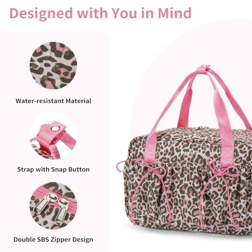 ECOHUB Small Gym Bag for Women, Mini Gym Duffle Bag with Wet Compartment, Bowknot Sports Bag, Cute Gym Tote Bag Dance Yoga Workout Travel Bags Pink Leopard Print - color: Pink Leopard Print
