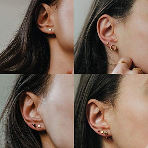 925 Sterling Silver Dot Stud Earrings | Small Simple Round Disc Stud Earrings | Tiny Flat Circle Hypoallergenic Cartilage Tragus Piercing Earrings Gifts for Women Men 2mm 3mm 4mm 5mm - color: #2 gold-3/4/5mm