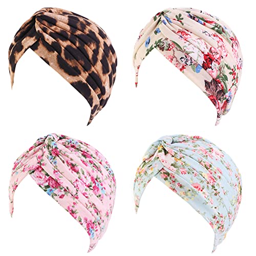 beauty YFJH Women's Cotton Turban Head Wrap Cancer Chemo Beanies Cap Headwear Cap Bonnet Hair Loss Hat - color: Leopard/Pink/Beige/Light Green