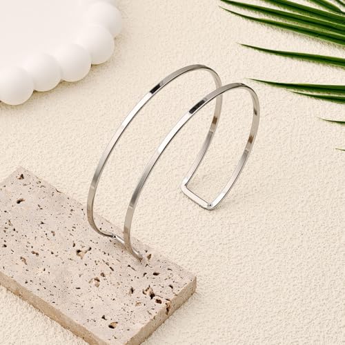 Silver Arm Cuff for Women Open Adjustable Armband Stackable Upper Arm Bracelet Bangle Minimalist Summer Beach Cuff Jewelry - color: Silver Arm Cuss AB