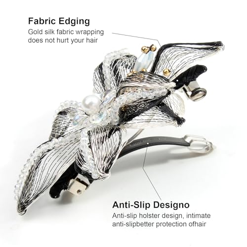 Mistofu 3.14Inch DIY Copper Wire Metal Hand-woven High-level design Barrettes Elegant Hair Accessories, Gifts for Women Girls (Black and White 2) - color: Black and White 2