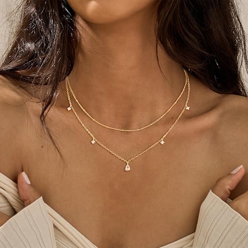 Layered Necklaces For Women,Dainty Gold Plated Necklace Stack Prom Layering Necklaces For Women Trendy Chain Cross Choker Necklace Set Fashion Accessories - color: cz+satellite