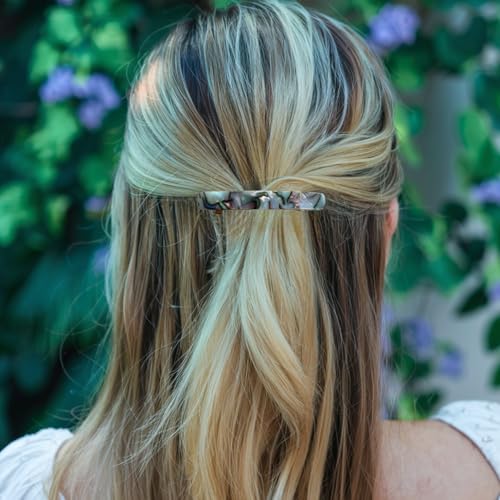 French Amie Small 2 1/4 Inches Celluloid Handmade Golden Brown, Tokyo, Onyx, Opera, Pearl Black, Ivory, Finish Automatic Hair Clip Hair Barrette (Gray Magma) - color: Gray Magma